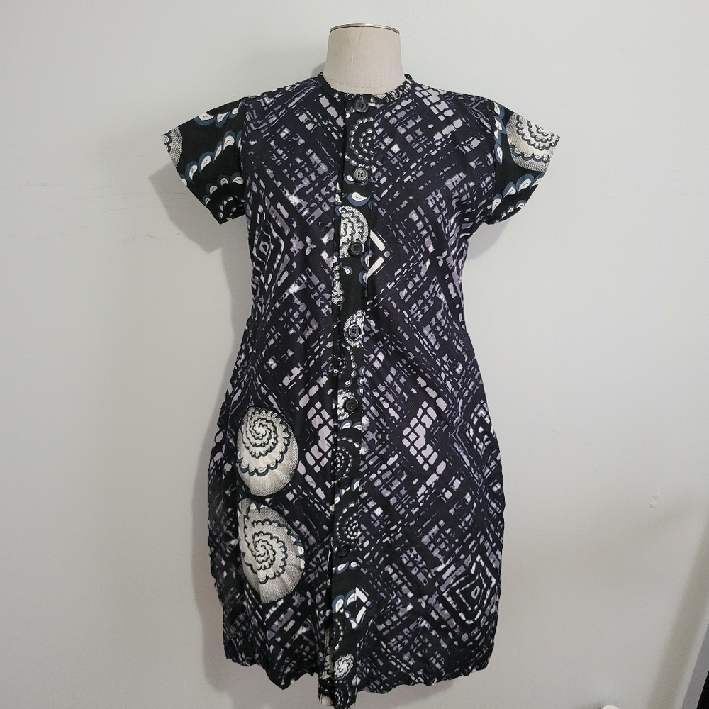 Ankara Print Short Sleeve Mini Shirt Dress Small